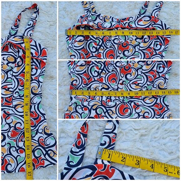 Swirl Print Tank CAbi Keepsake Cami Size 6 Cotton White Orange Zip Smocked Back - Picture 7 of 9